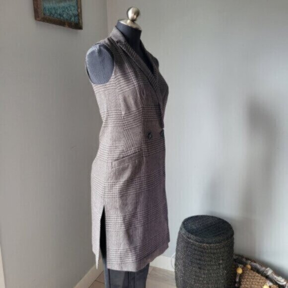 Double Breasted Houndstooth Long Blazer Vest Sz 0/Small - Picture 11 of 11